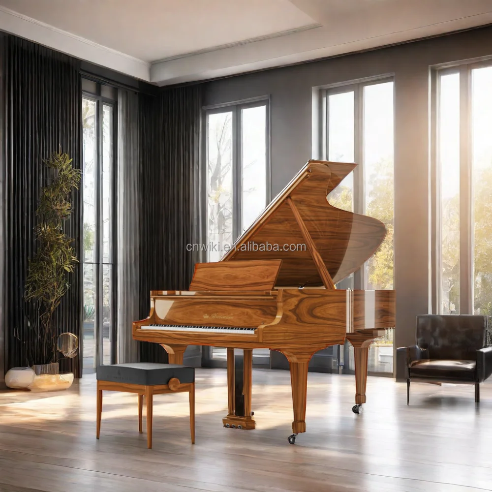 Antique Vienna Walnut Wood Grand Piano from Austria Mechanical Style with Bronze Wheel