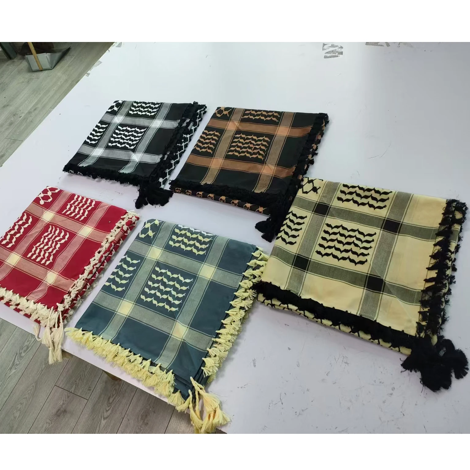 Ready Stock Palestine Hijab woven Keffiyeh Head Scarf Arabic Men 5 colors Shemagh Kuffiyeh Yashmagh kufiya Scarf 50x50inch 200g