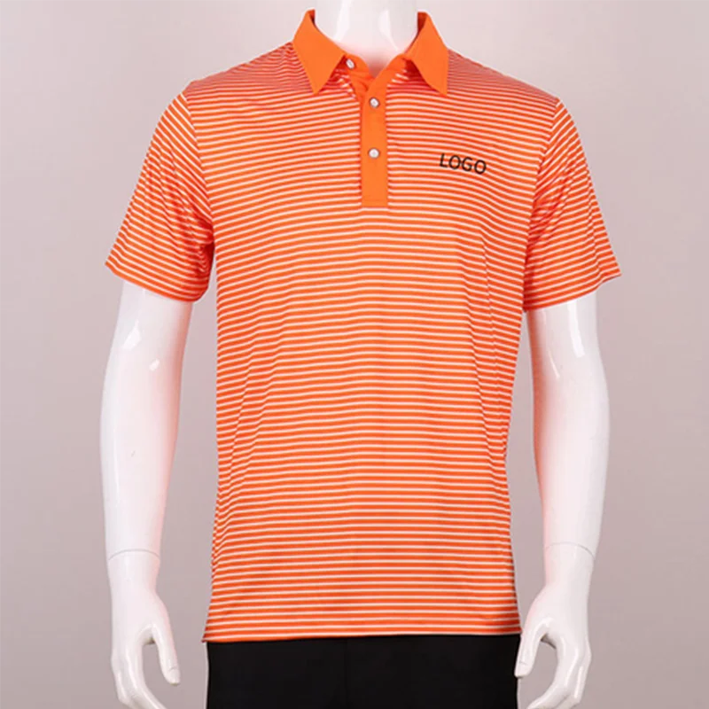 men Tshirt Manufacturer Custom design turn down-collar partially front button closure short sleeves stripe shirt top men