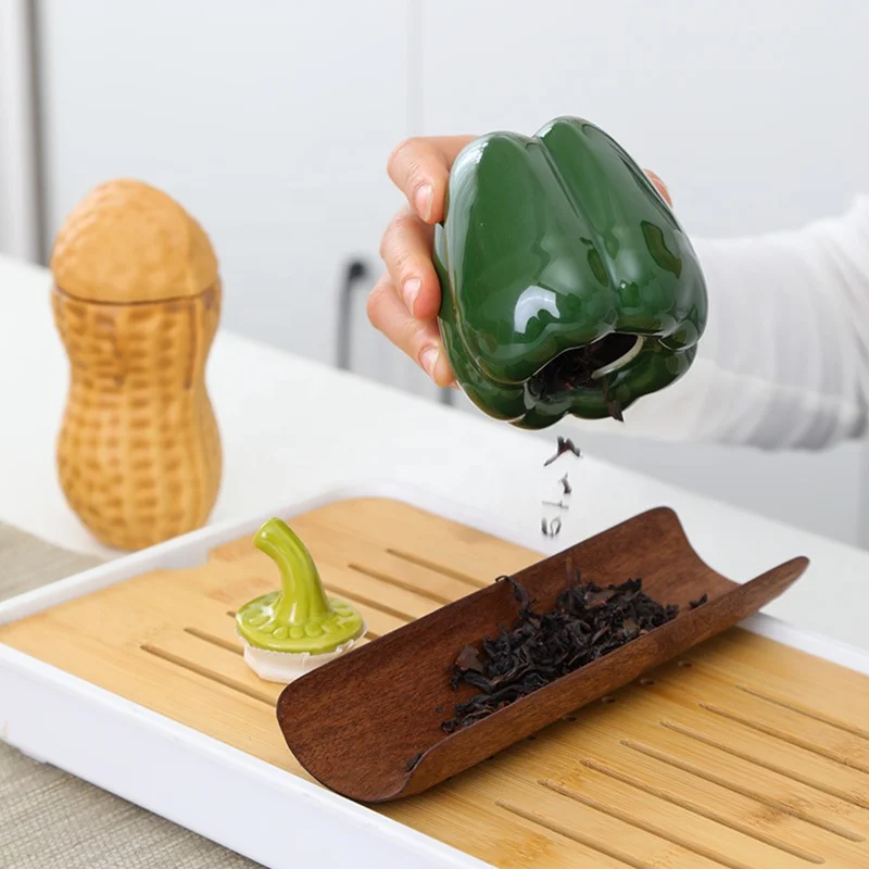 Eco-friendly peach persimmon pepper tea can ceramic moisture-proof storage tank tea packaging box porcelain storage sealed jug