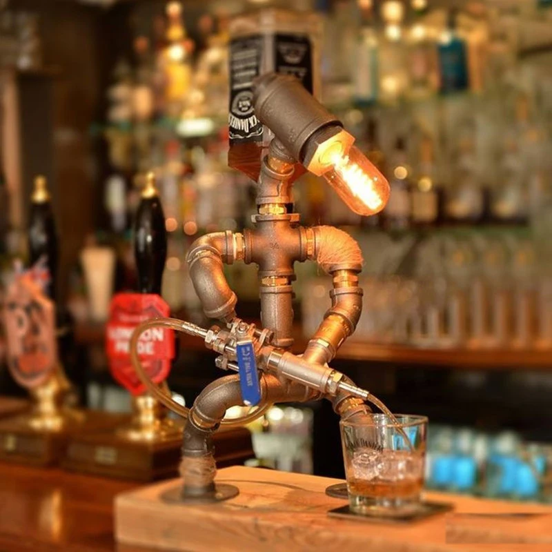 Retro Style Industrial Iron Pipe Desk Robot Lamp  Classic LED night book reading lamp for study or decoration