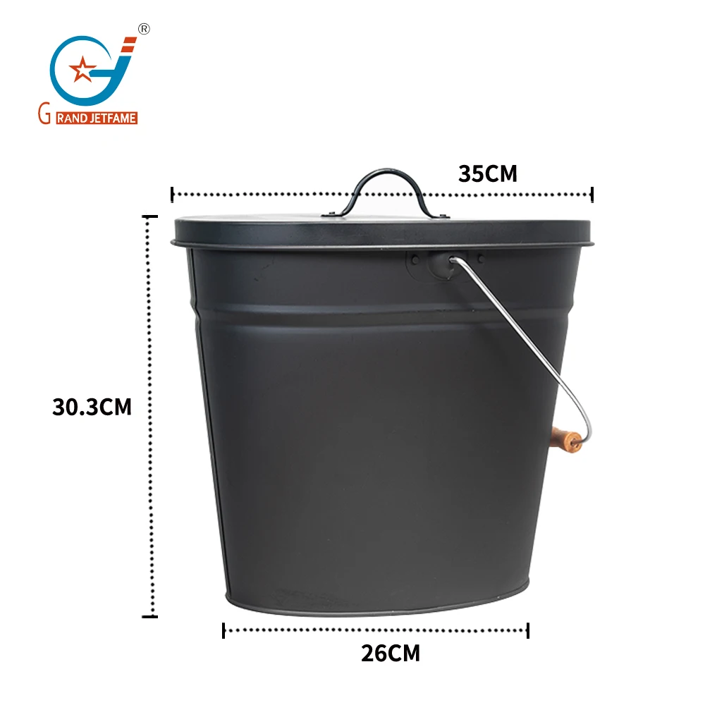 Metal Ash Bucket with lid and Handle Set Accessories Reusable For Fireplace Indoor