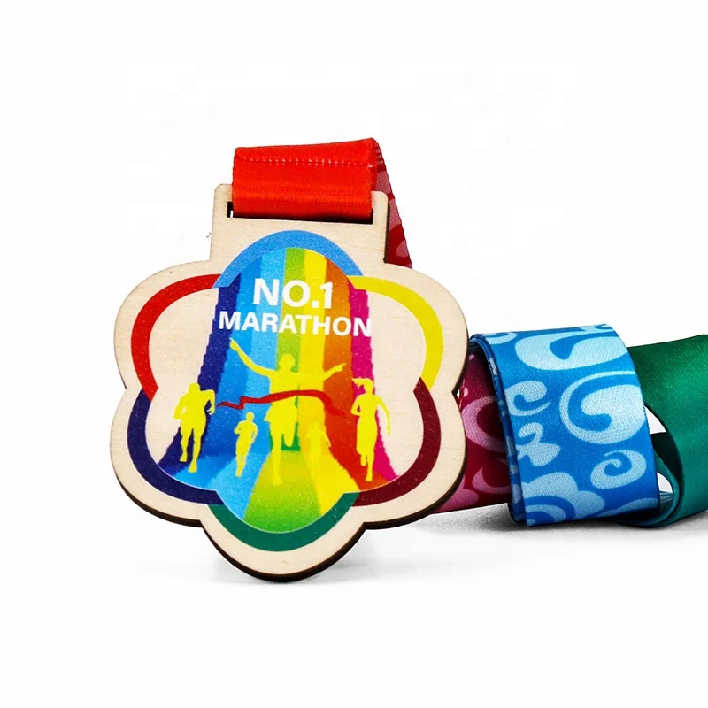 ODM.OEM laser engraved logo bespoke wooden race medals color printing wooden medal for sport awards souvenirs