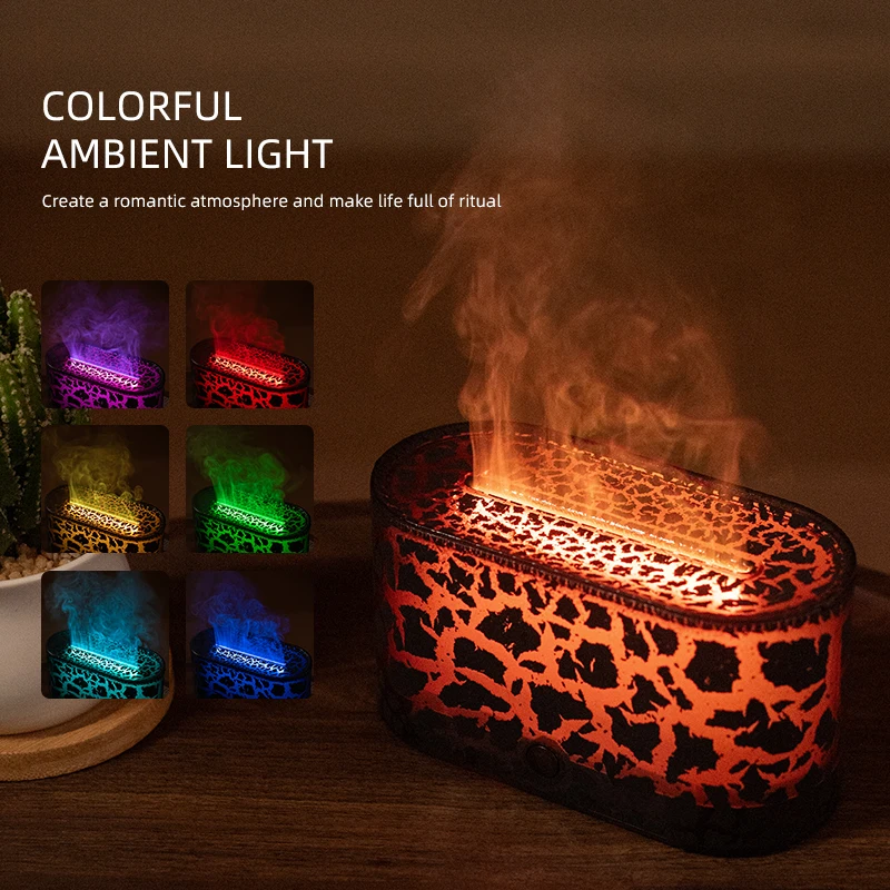 USB Crack 3D Simulation Flame Humidifier Home Office Desktop Ultrasonic Atomization Diffuser with Light
