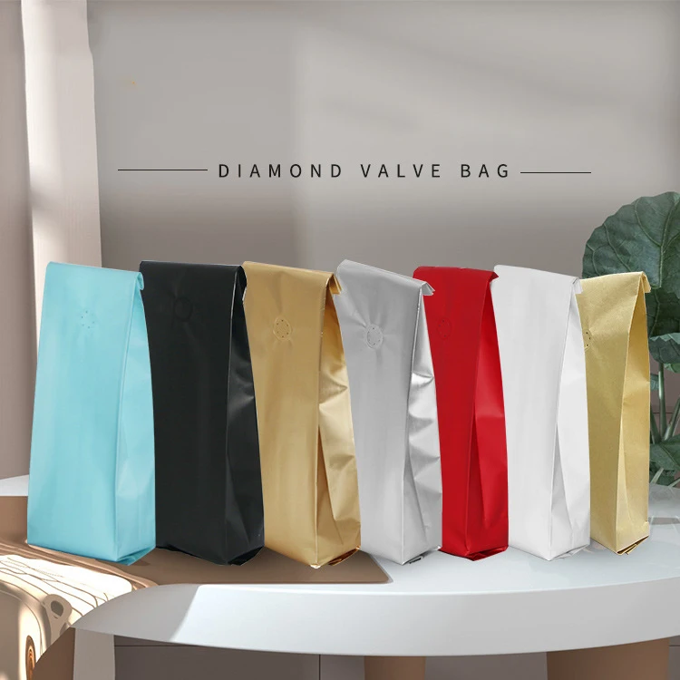 Custom Design 250G  500G 1 Pound  Resealable Aluminum Foil Coffee Beans Packaging Side Gusset Bags With Valve and Tin Tie
