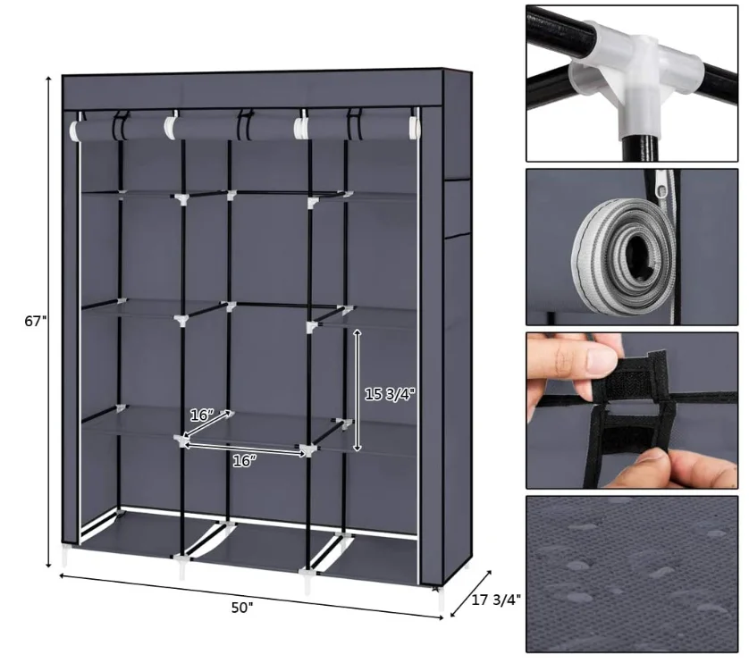 
Non-Woven Fabric Wardrobe Portable wardrobe closet strong metal frame big capacity wardrobe for home 