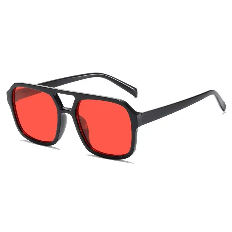 Wholesale Vintage Outdoor Street Shot Shades Uv400 Colorful Lens Large Frame square Double Beam Flat Top Sunglasses for Women