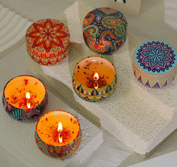 China Competitive Price Small Metal Dry Flowers Luxury Candles Wax Jars Scented Candles For Sale
