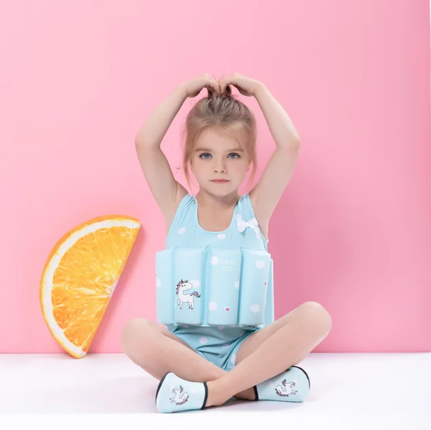 Printing Safety  Kids Girls  One Piece  Flat Angle  Floating Buoyancy Swimwear Swimsuit For Children