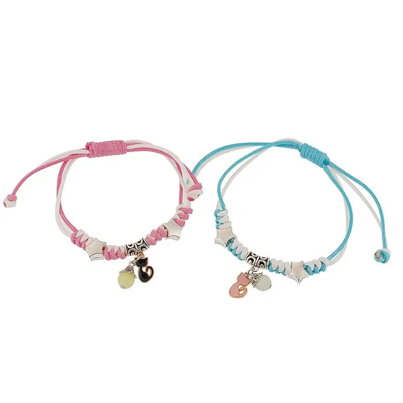 Fashion Cartoon Cat Pendants Splice  Luminous Bead Couple Bracelet Charm Women Men Gifts KIB153