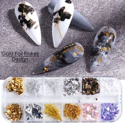 12 Grids/Box Gold Silver Irregular Aluminum Foil fragment Glitter Nail Art Sticker DIY Manicure UV Gel Polish Nail Decoration