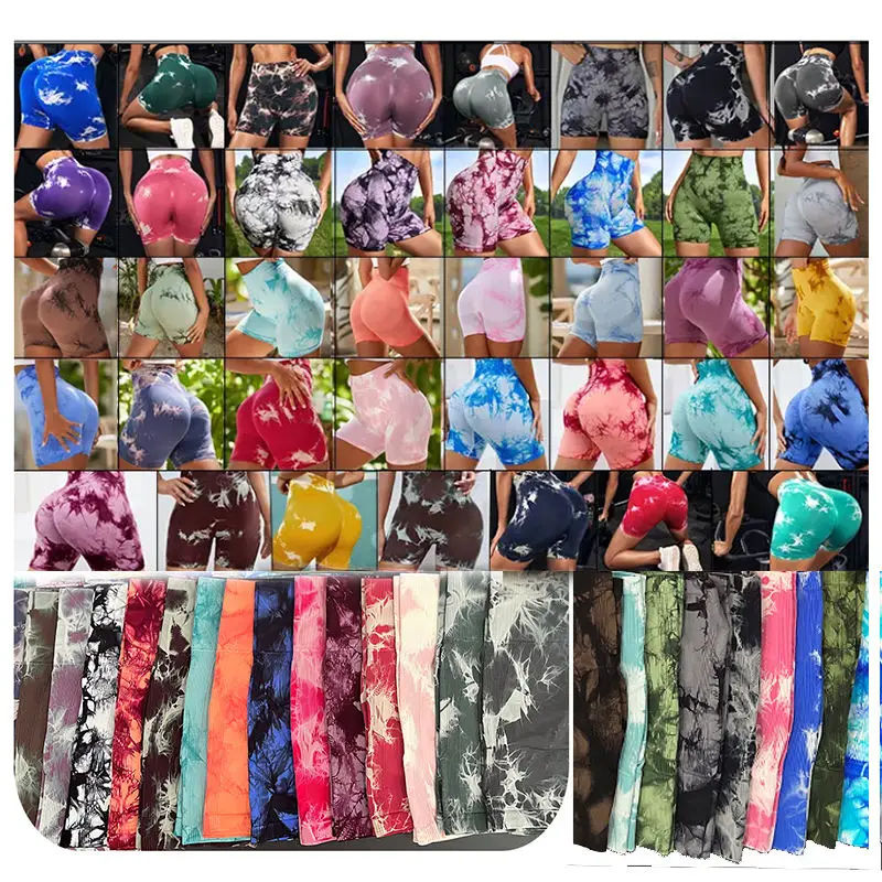 Dropshipping Products Custom Yoga Seamless Tie Dye Printed High Waist Running Women Gym Shorts
