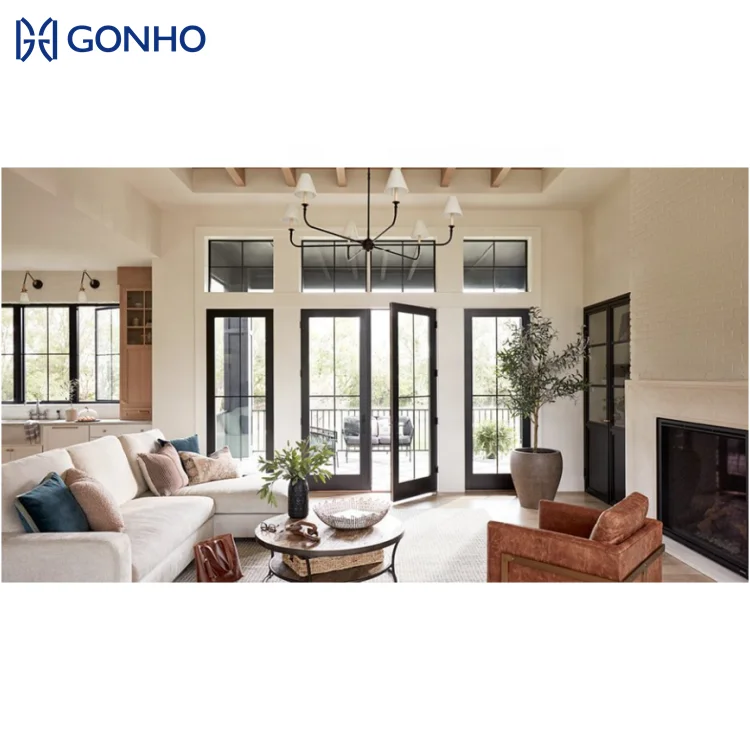 GONHO Customized Slim Frame Interior Swing Doors  Stable Hinged Iron Kitchen Doors Design Swing Door