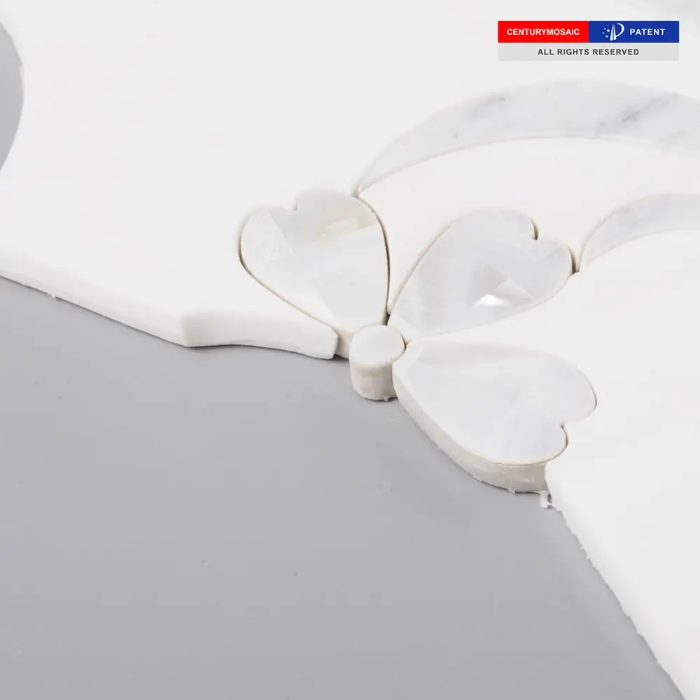 Marble and Pearl Shell Mixed Orchid Water Jet Marble Mosaic Tile