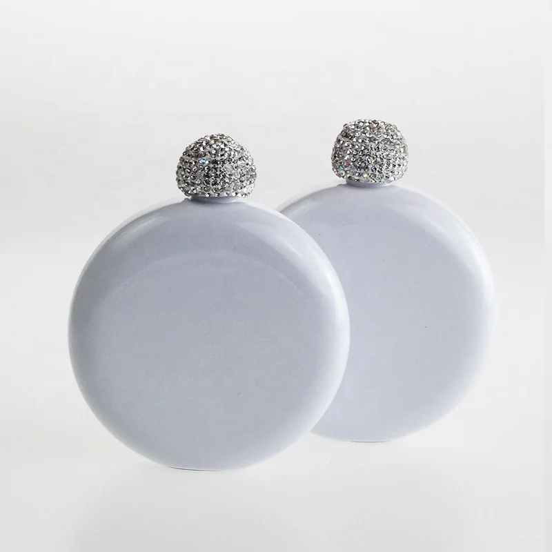 5oz Circle Round Bling Rhinestone Lids Flask Sublimation Blanks Stainless Steel Hip Flask For Women