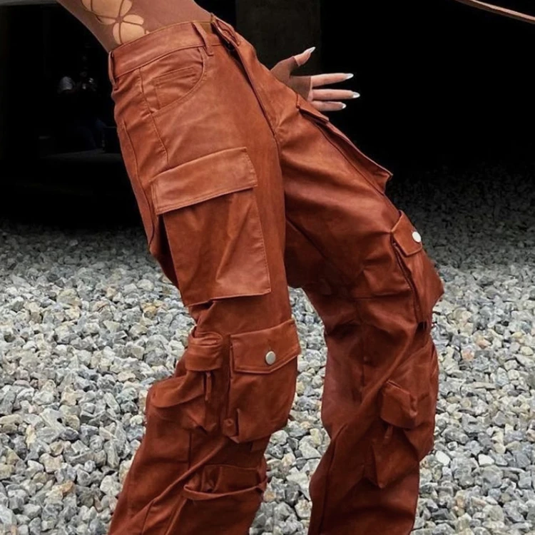 Custom OEM Manufacturer Vintage Pockets High Waist Streetwear baggy Casual ladies Long parachute Cargo Pant for women Trousers