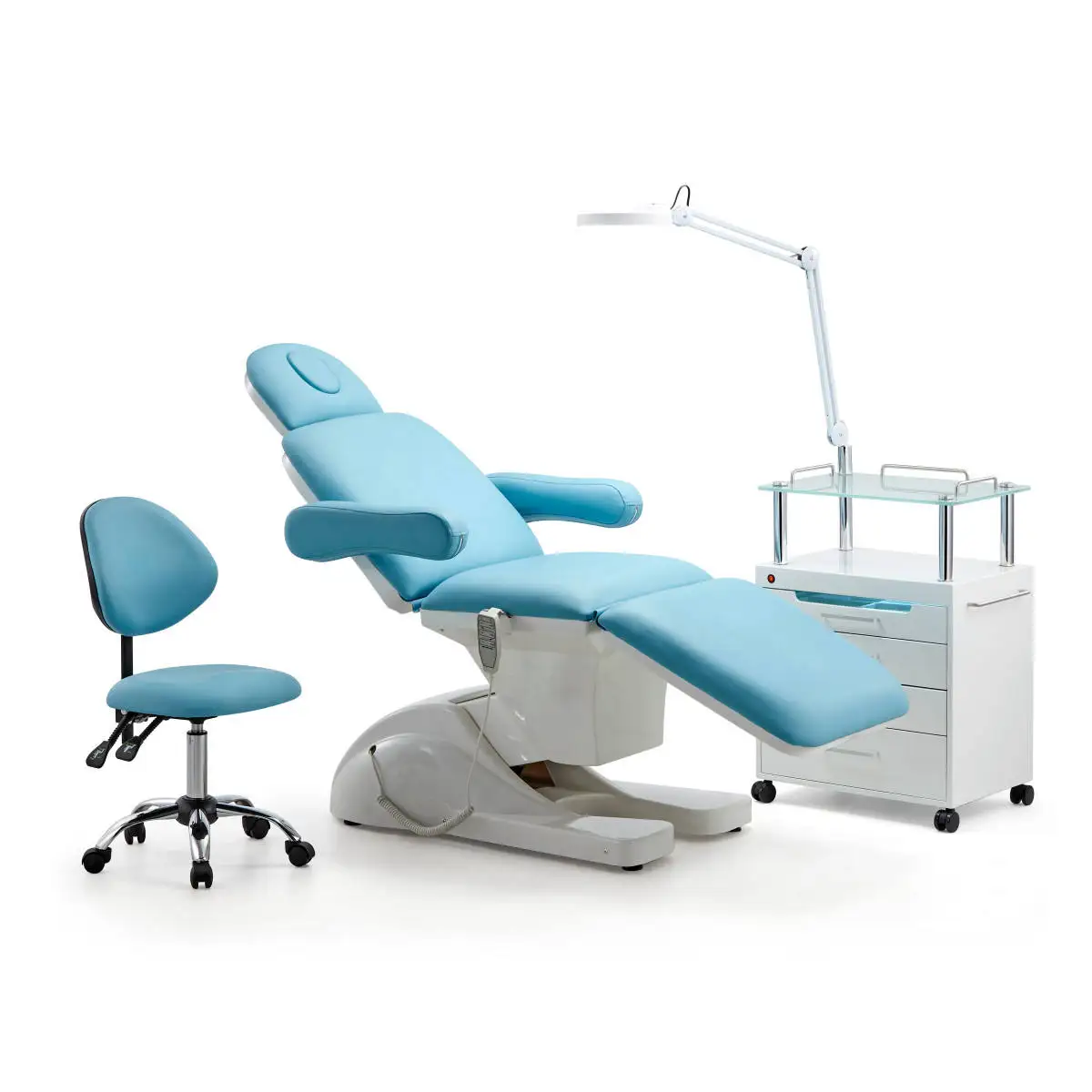 Cosmetic surgery beauty salon equipment 4 Motors Electric USB facial Clinic massage bed with stool and cabinet for sale