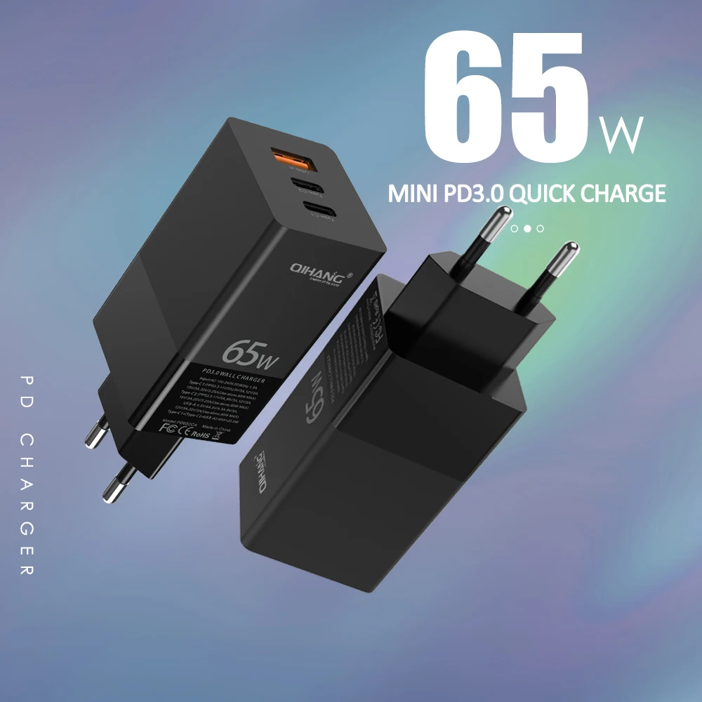 Fast Charging 65w  PD Charger PD GaN Wall USB Charger GaN Charger 65w QC 4.0 PD Charging for IPhone Ipad Macbook pro