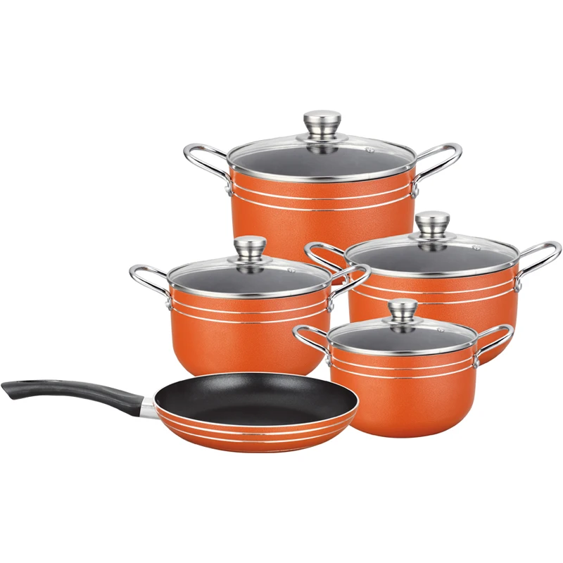 Hot Sale Red 9pcs Aluminum South America Ceramic Cookware set Nuevo producto juego de ollas with plastic power painting
