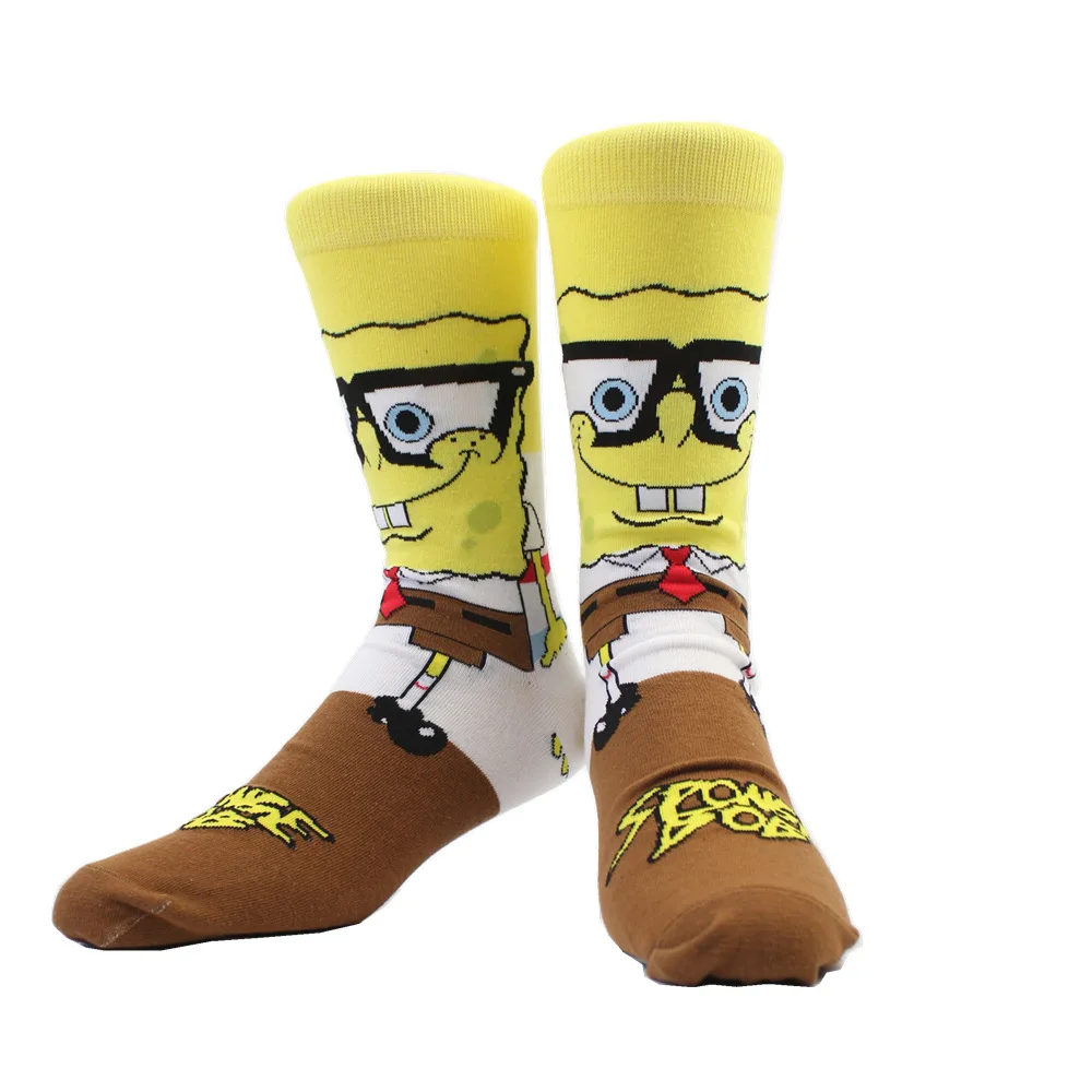 
ODM colorful fashion trendy funny knitted socks spongebob skateboard cartoon man socks 