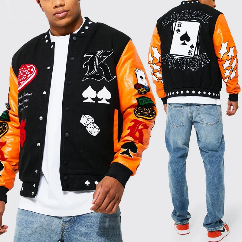 Custom Leather Sleeve High Quality Baseball Jackets Patches Embroidery Bomber Letterman Varsity Jacket Custom Embroidery