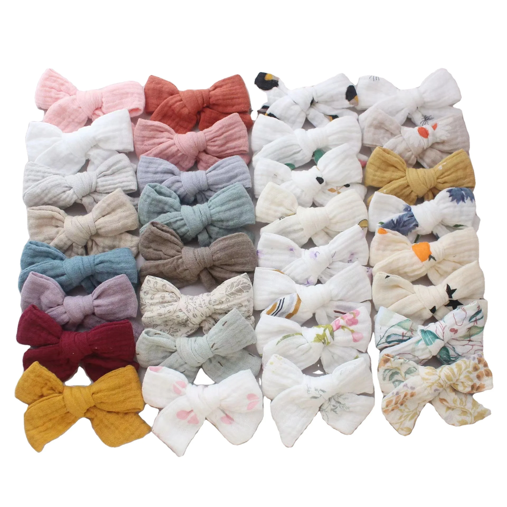 INS Fashions Kids Girls Hair Clips Cute Quality Princess Hairclippers Little Floral Plain Hair Bows Muslin Cotton Hair Barrettes