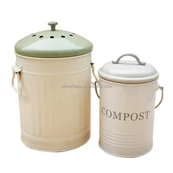 Kitchen Countertop White Compost Bin With Inner Bucket & Charcoal Filter Metal Food Waste Compost Pail