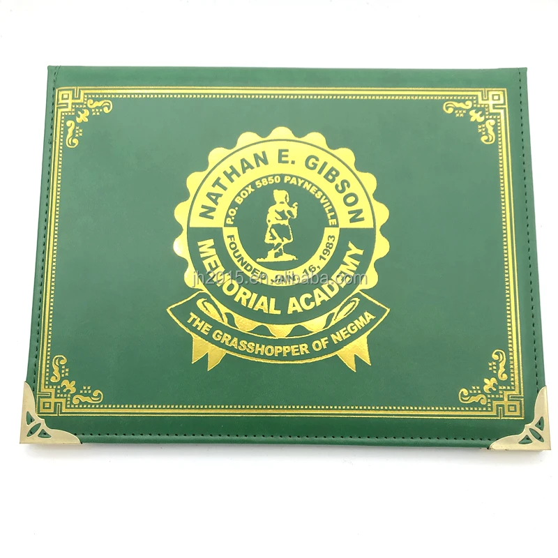 
 Custom Logo A4 Size Leatherette Golden Imprinted Diploma Of Graduation Certificate Holder Degree Folder Diploma Cover  