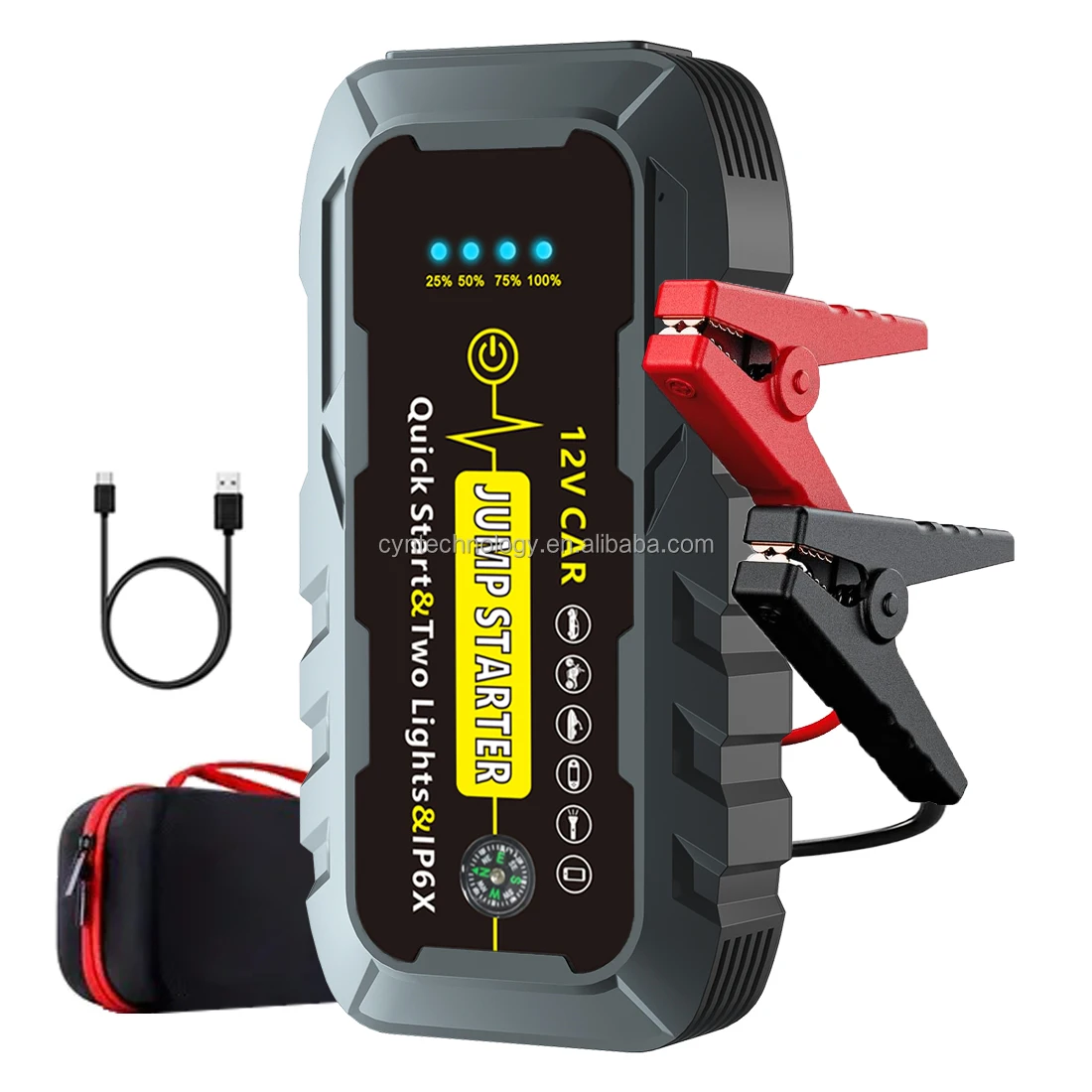 Car Battery Booster Pack Portable 12V Car Battery Charger Jump Starter Power Bank Car Jump Starter with Two USB ports and IP6X