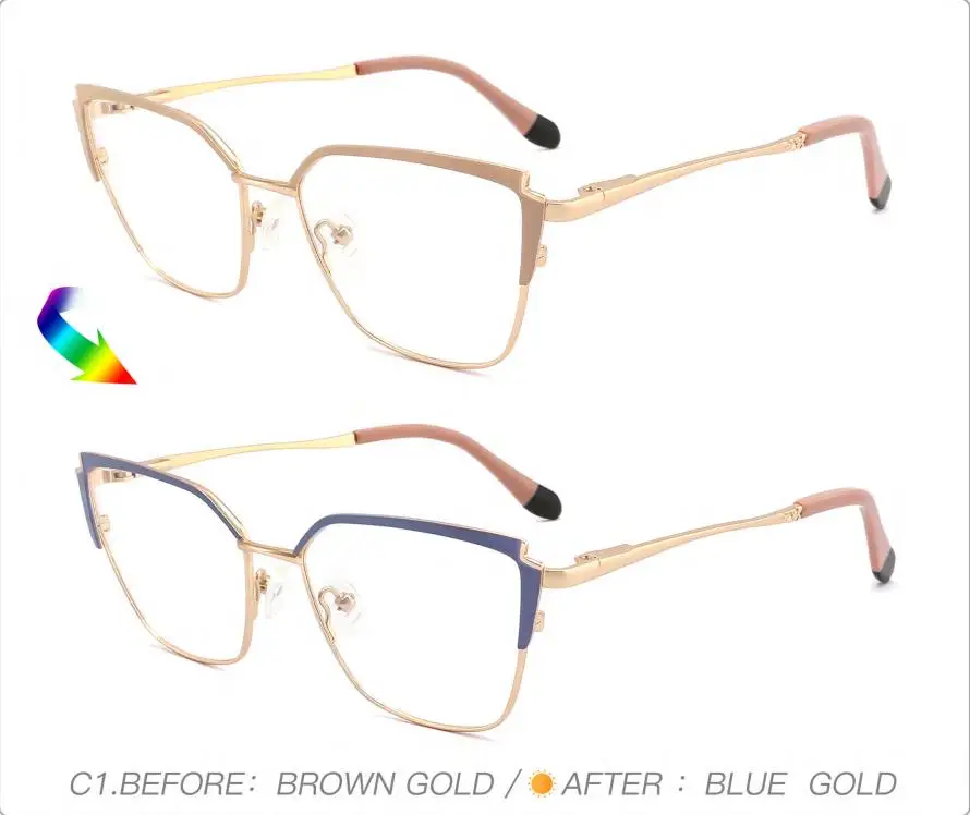 Fashion Design Metal Eyewear Anti Blue Light Eyeglasses Magical Photochromic Frame Glasses For Women