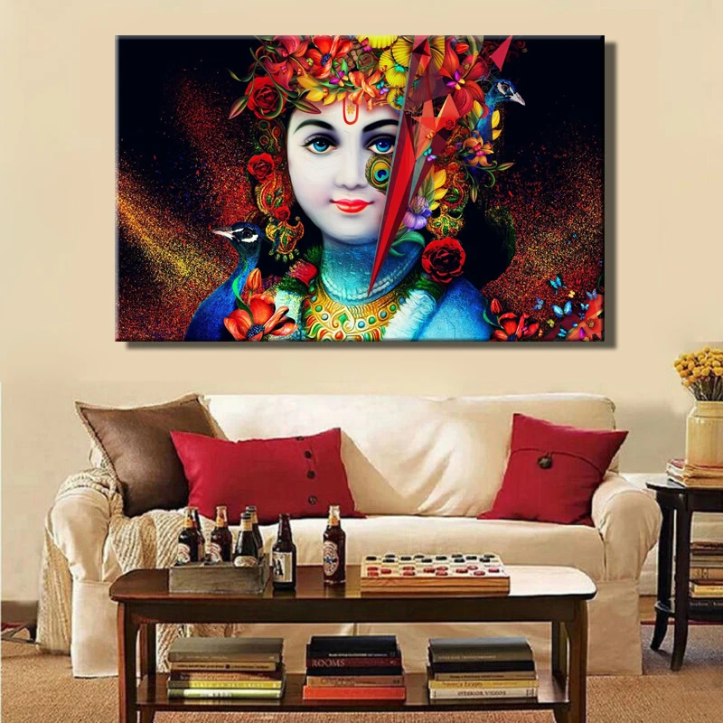 Hinduism Posters and Prints Wall Art Canvas Painting Beautiful Lord Krishna Wall Decorative Picture for Living Room Home Decor