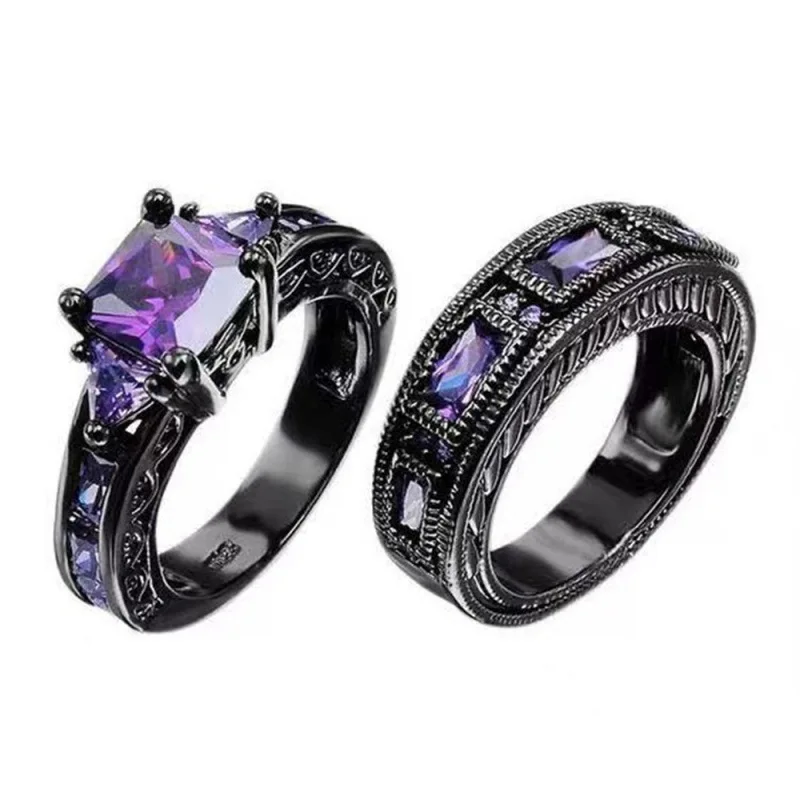 Cross Border New Rings Jewelry Women Vintage Purple Zircon Wedding Rings Black Couples Diamond Promise Rings