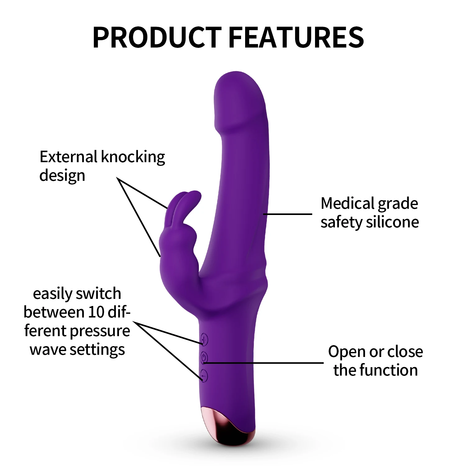 Female Double Head Ten Frequency Vibration Massager Rabbit Head Design Double Pleasure Medical Silicone Masturbation Vibrator