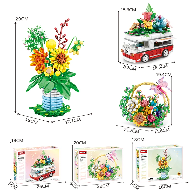 WOMAT TOYS C0286 Creative Educational Toy Building Set with Play Set Flower Bus and Toy Blocks