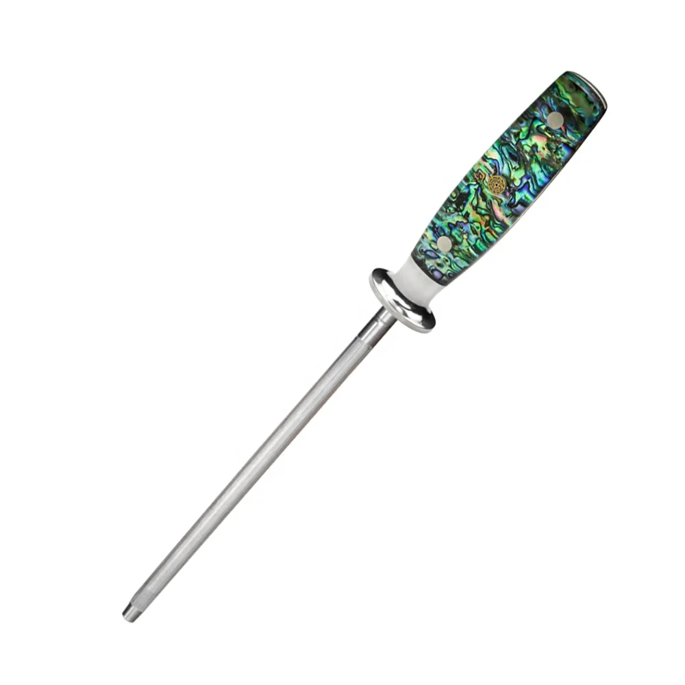 Abalone Shell Resin Handle 8 Inch Round Diamond Sharpening Rod Steel Pencil Sharpener Kitchen Knife