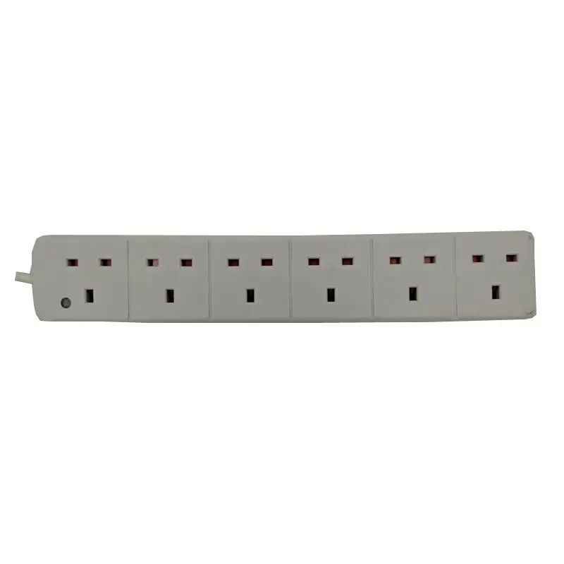 White CE Approval UK Type 6 Way extension socket power