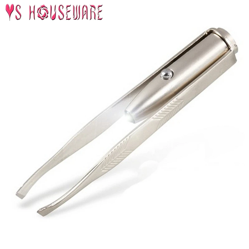 LED light eyebrow clip professional eyebrow tweezers beauty oblique stainless steel tweezers eyelash makeup tool send battery