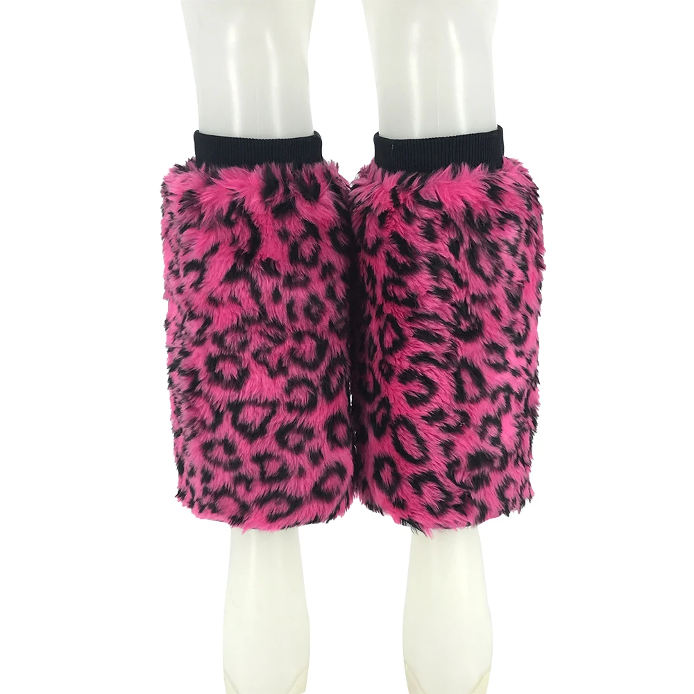 
Pink Leopard Print Leg Warmer Animal Print Plush Leggings Imitation Fur 2021 Winter Fashion Faux Fur Women Leg Warmers 