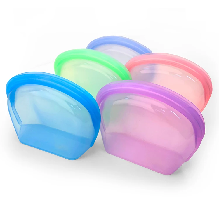 Standing Up Silicone Storage Bag 1000ML Collapsible Folding Reusable Silicone Freezer Food Bag