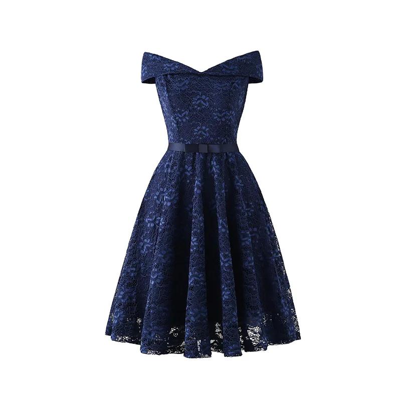 hot selling Off-Shoulder Lace fabric Bridesmaid Gown Evening Dresses Fashion  Bridesmaid dress short