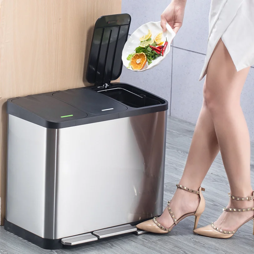 3 compartment high durability stainless steel trash can odorless with recyle kitchen penstand trash can