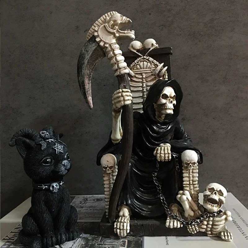 Resin ghost statue  with chair halloween Celebration Gifts Grim Reaper  folk crafts   skull sculpture  desk decoration