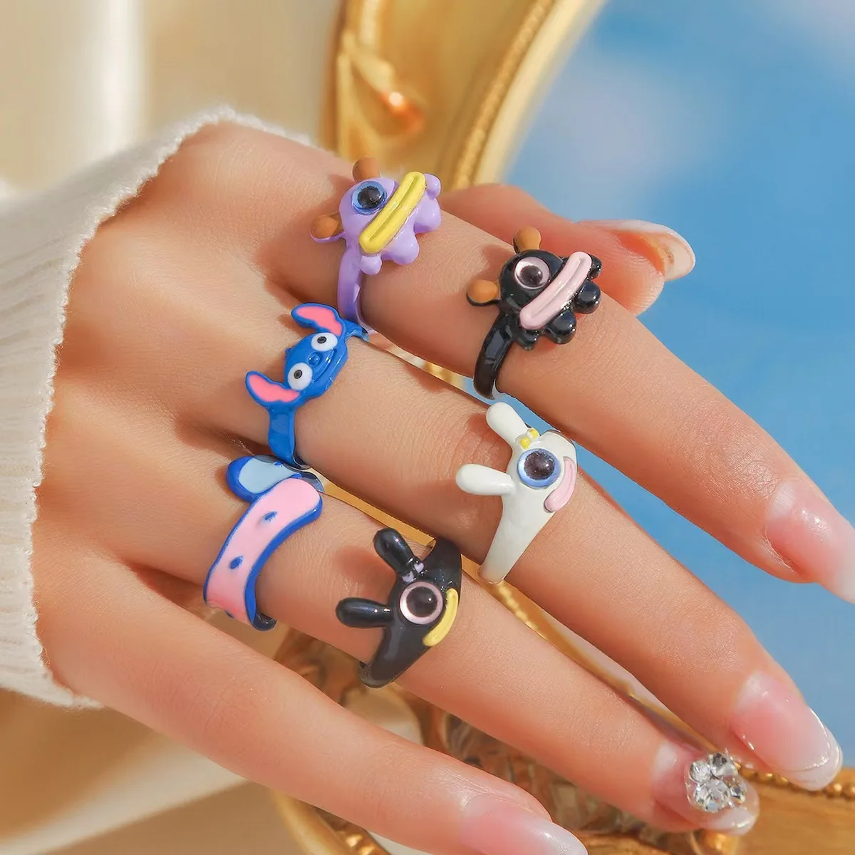 Hot sale New Design Funny Cute Resin Acrylic Rings Sweet Gift Little Monster Animal Rings