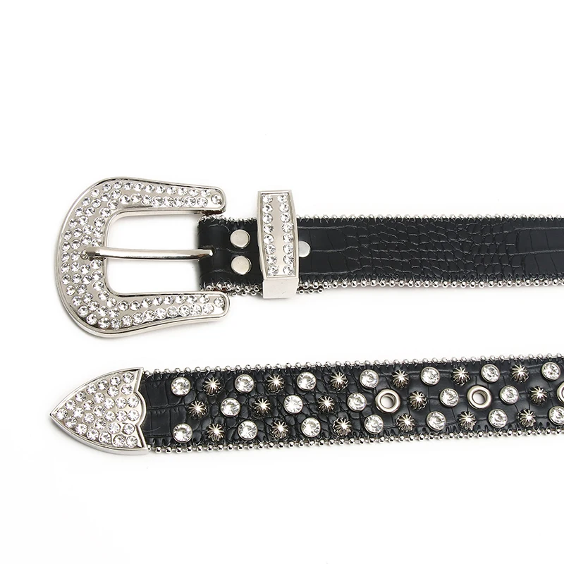 Dropshipping Western Bling Bling Rhinestone Belt Cowgirl Cowboy Studded Design Leather Waist Belt For Jeans