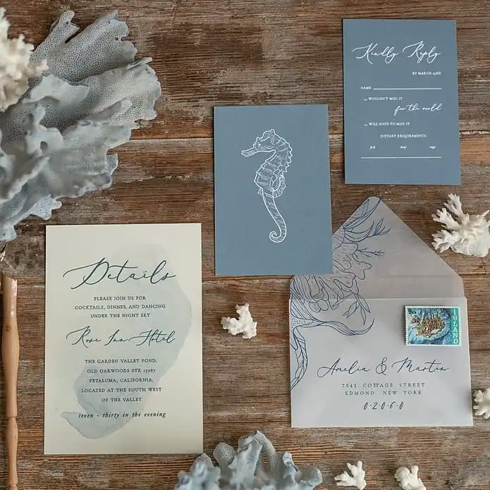 Элегантная Свадебная пригласительная открытка с изображением морской лошади тематические пляжные открытки для церемоний