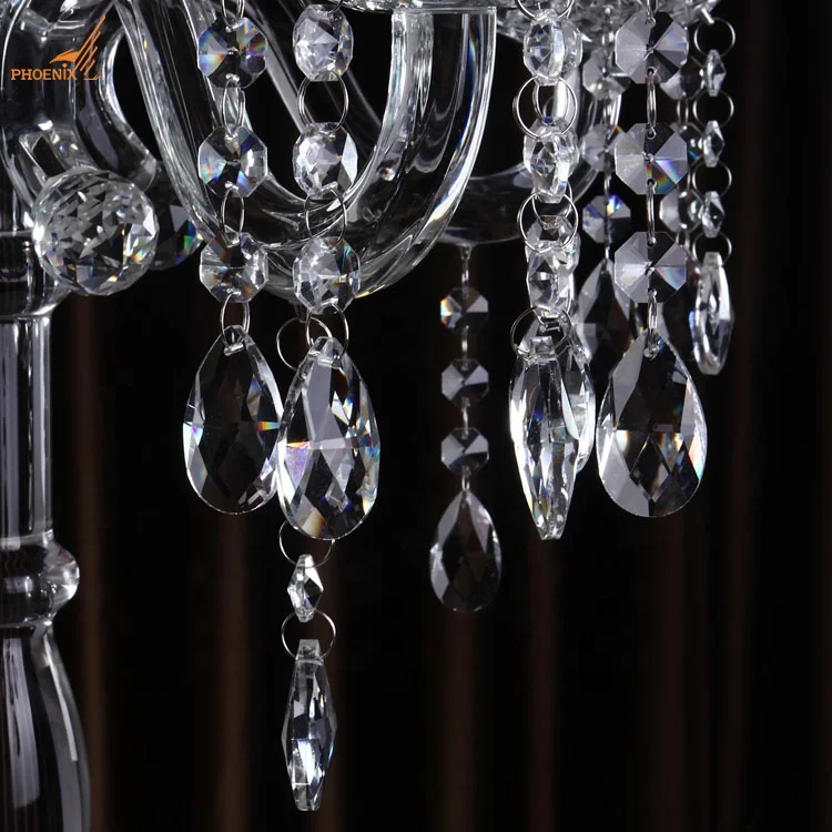 Popular 5 arms clear crystal candle stands glass hurricane candelabra weddings table centerpieces decorations
