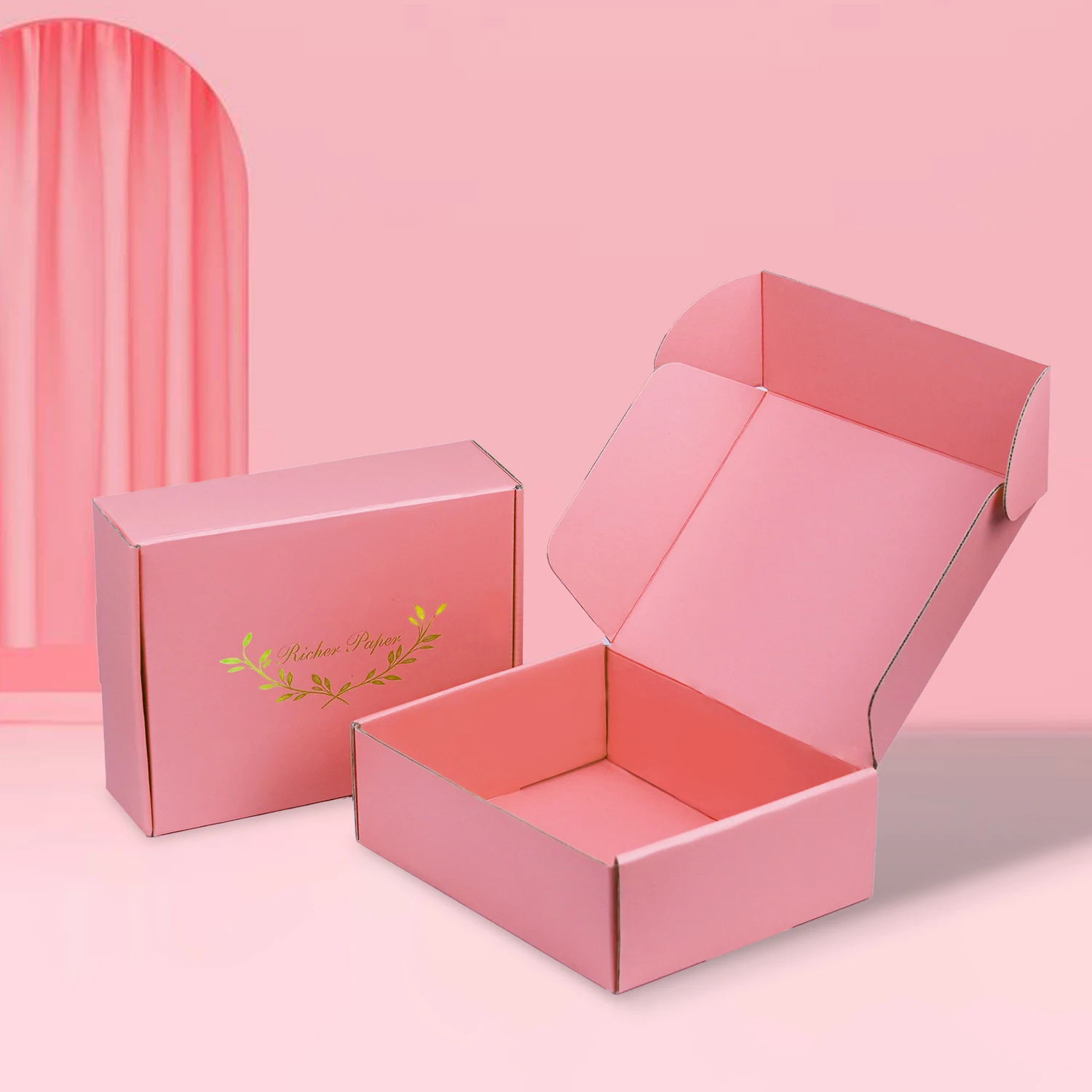 Custom Logo Apparel Packaging Pink 3-layer E Flute Mailer Paper Cardboard Shipping Mailing Packing Corrugated Box