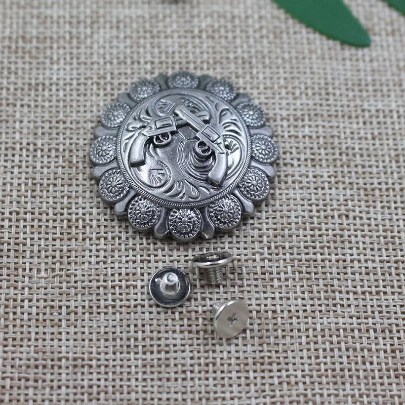 High quality wholesale fashion design alloy gun pattern metal concho for leather