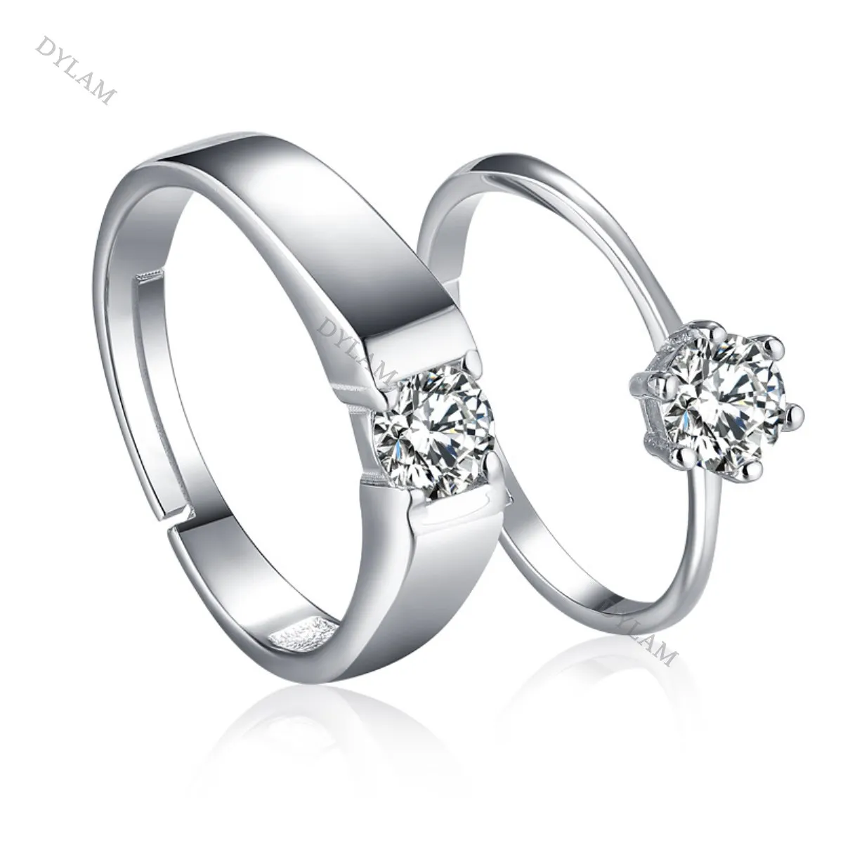Dylam jewelry 925 wedding bands for couples with price pure 5A cz adjustable band rhodium zircon engagement silver couple rings