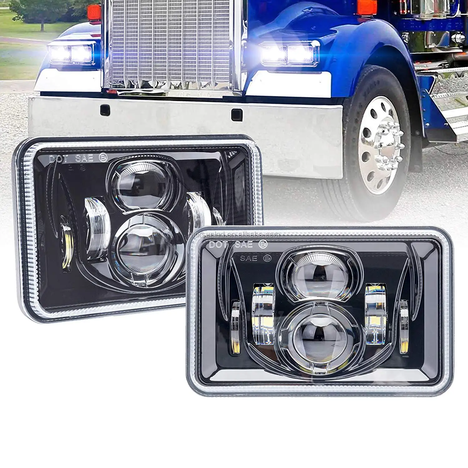 DOT 4X6 inch square headlight for peterbilt 379 led projector headlight for Kenworth pickup car accessories